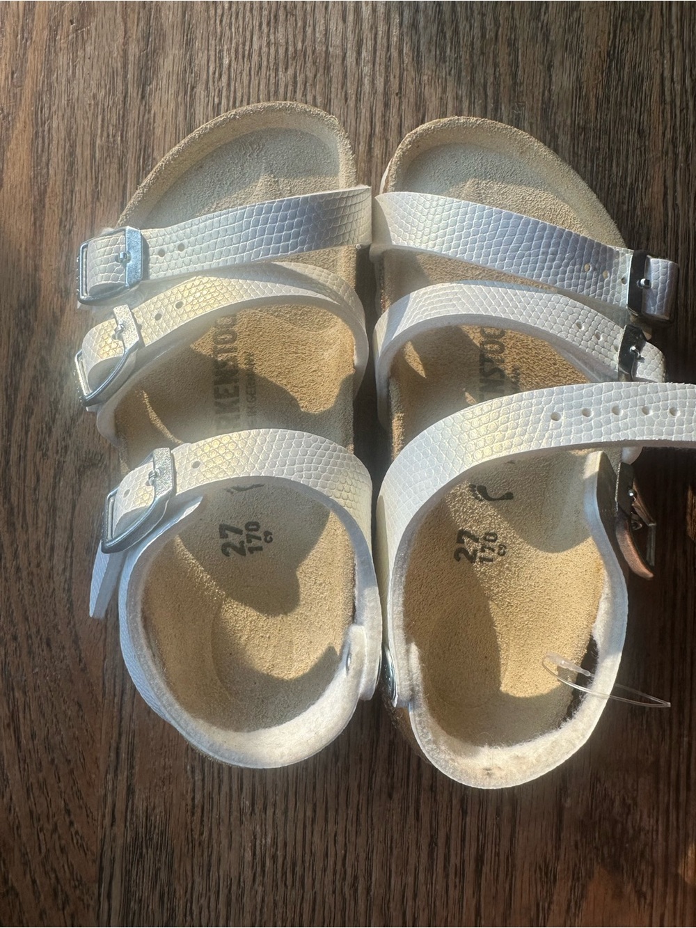 Birkenstock Kids White Double-Strap Sandals with Silver Buckles Brand New WOT
